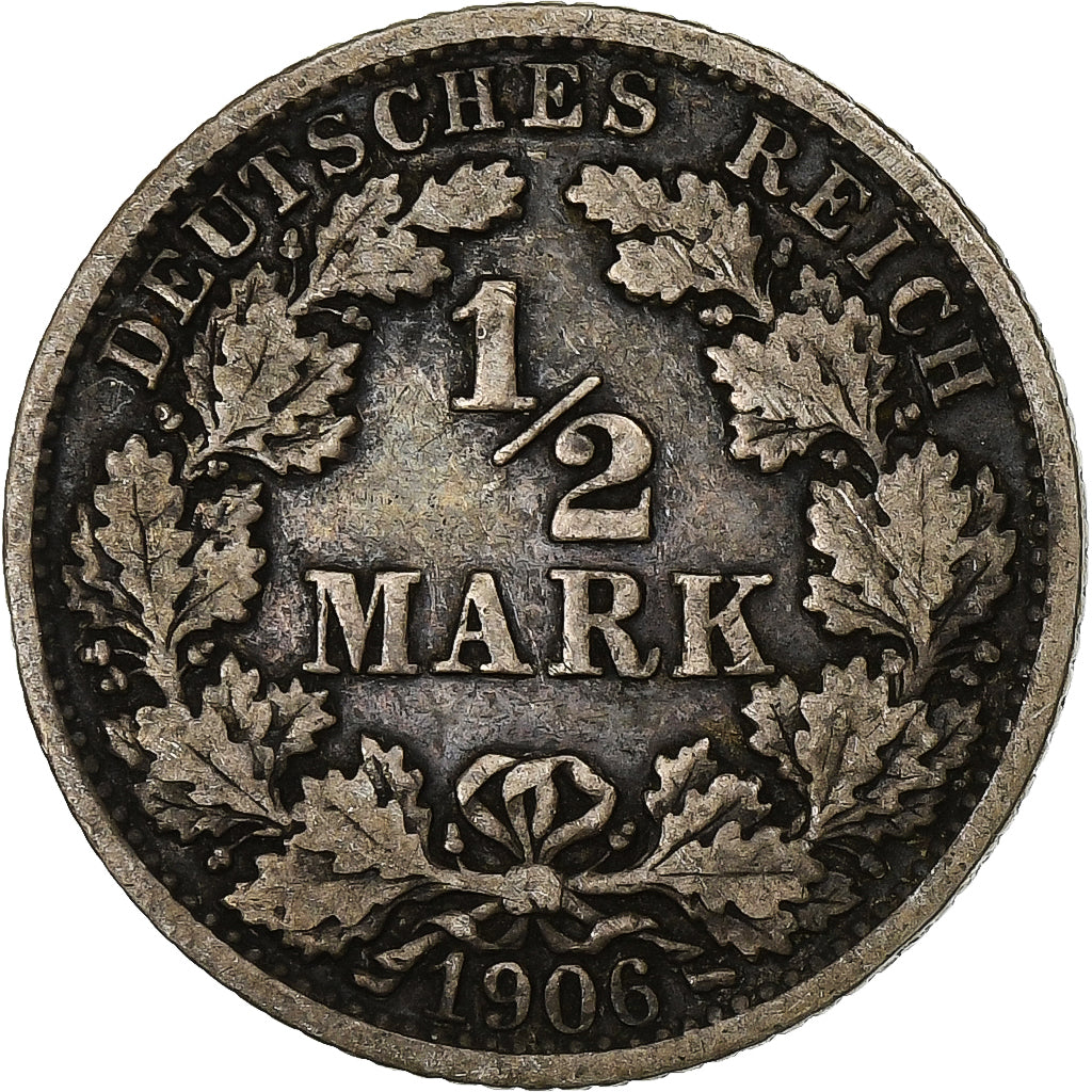 Germany, Wilhelm II, 1/2 Mark, 1906, Stuttgart, Silver, VF(20-25)