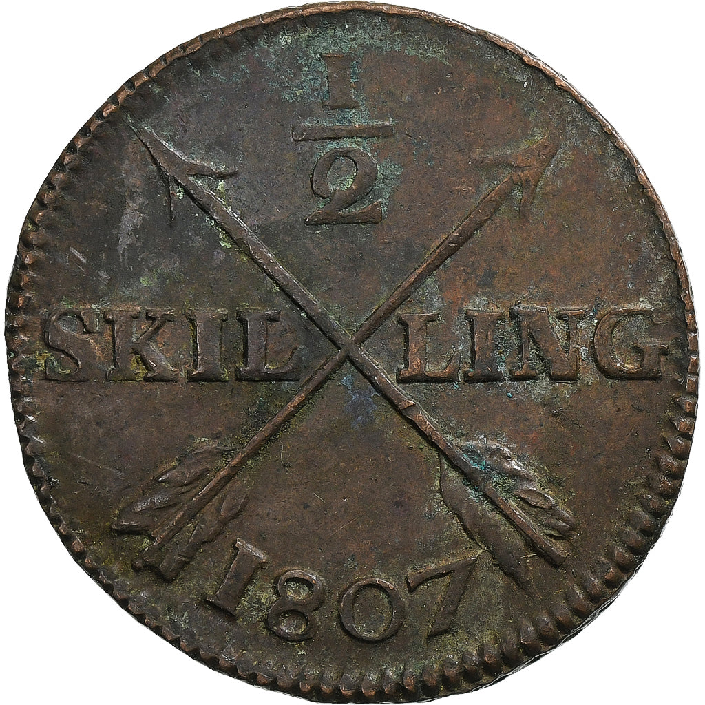Suécia, Gustaf IV Adolf, 1/2 Skilling, 1807, Stockholm, Cobre, VF(20-25)