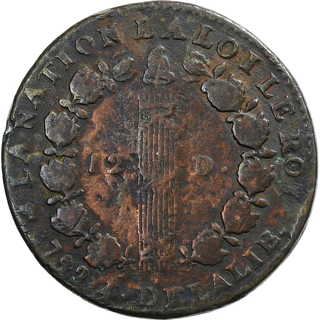 Francja, Louis XVI, 12 deniers françois, 1792 / AN 4, Lyon, Miedź, VF(20-25)