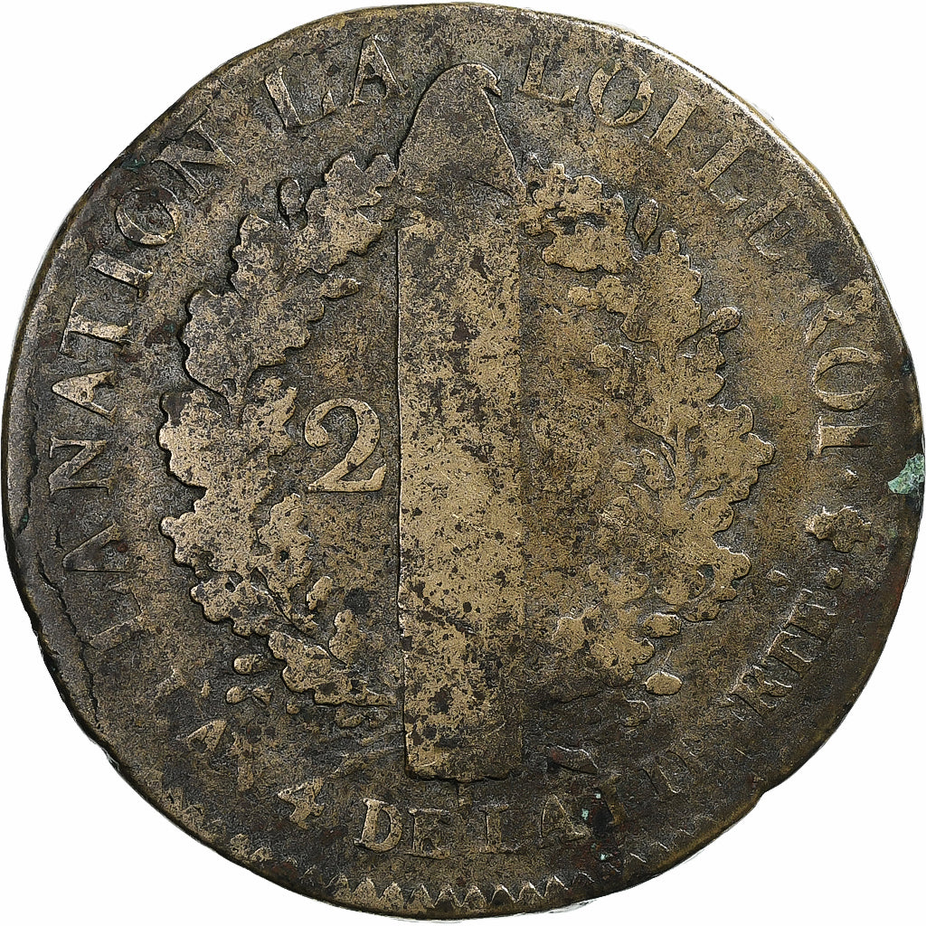 Frankreich, Louis XVI, 2 sols François, 1792 / AN 4, Paris, Métal de cloche, S