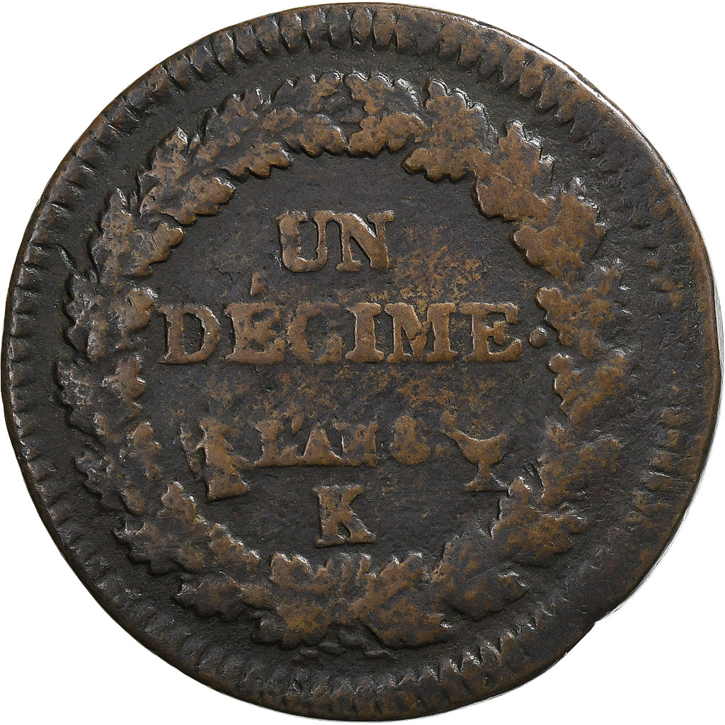 France, Decime, Dupré, AN 8, Bordeaux, Cuivre, TB