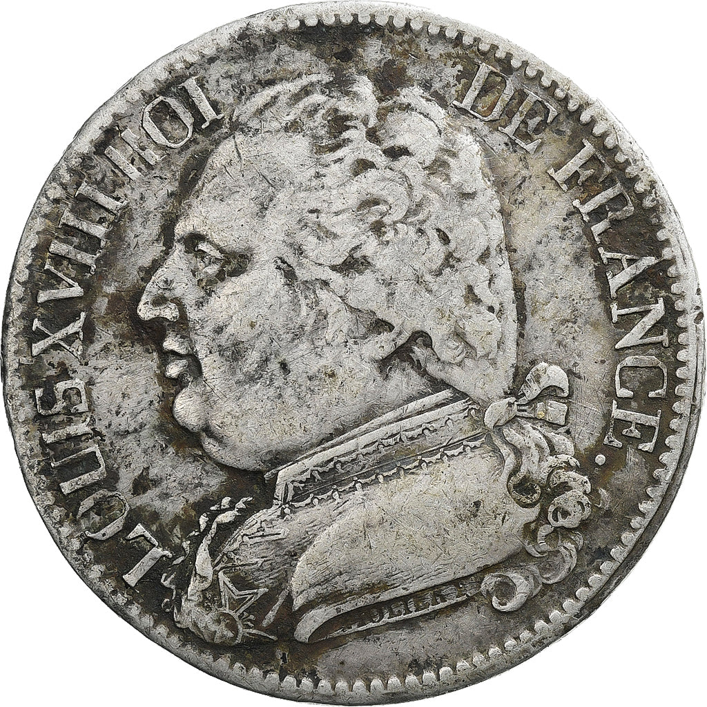 France, Louis XVIII, 5 Francs, 1814, Perpignan, Silver, VF(30-35)