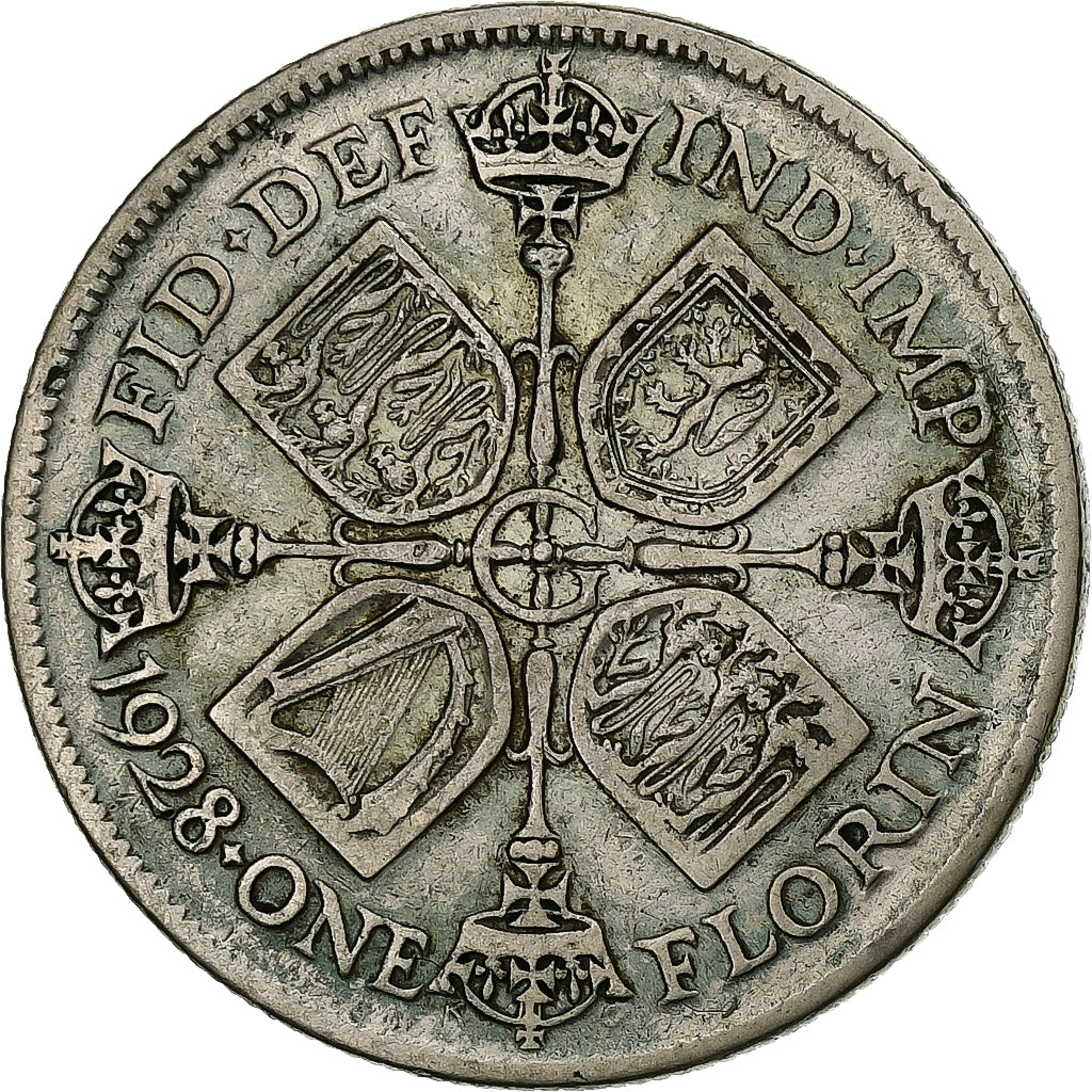 Grã-Bretanha, George V, Florin, 1928, London, Prata, VF(30-35)