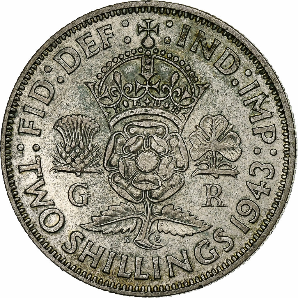 Grande-Bretagne, George VI, 2 Shillings, 1941, Londres, Argent, TB+