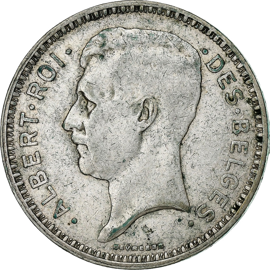 Bélgica, Albert I, 20 Francs, 1934, Brussels, Prata, VF(30-35)