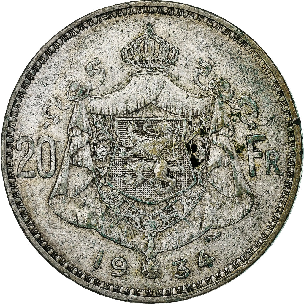 Belgien, Albert I, 20 Francs, 1934, Brussels, Silber, S+