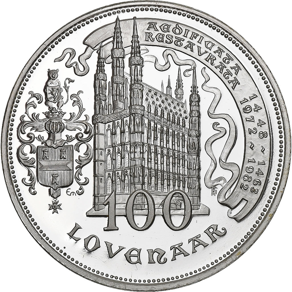 Bélgica, 100 Lovenaar, Louvain, Undated (1980), Plata, Prueba, SC