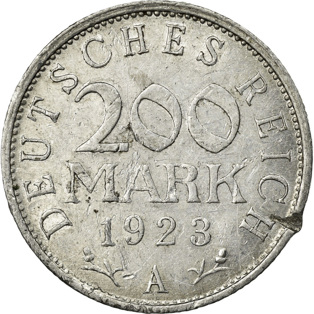 Munten, Duitsland, Weimarrepubliek, 200 Mark, 1923, Berlin, ZF, Aluminium, KM:35