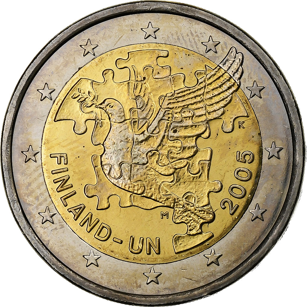 Finlândia, 2 Euro, Finland in UN, 2005, Vantaa, Bimetálico, MS(63)