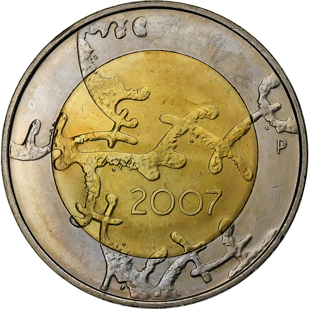 Finlandia, 5 Euro, Independence, 2007, Vantaa, Bimetaliczny, MS(63)