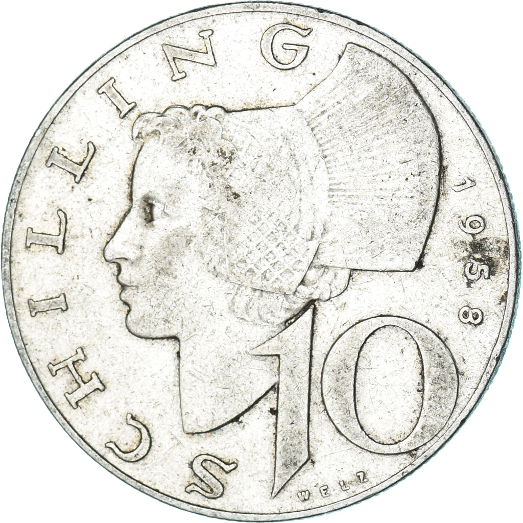Moeda, Áustria, 10 Schilling, 1958