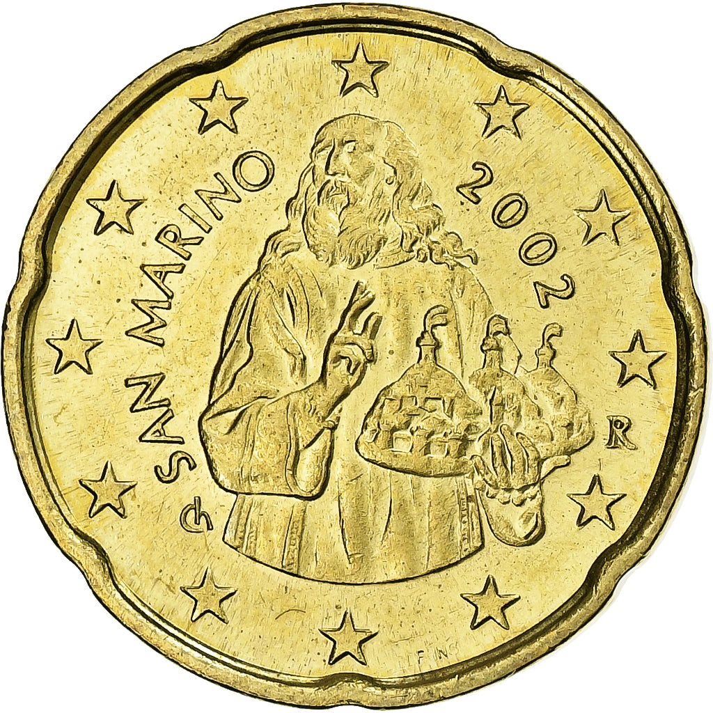San Marino, 20 Centimes, 2002, Rome, Nordic gold, MS(60-62)