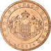 Monaco, 2 Centimes, 2001, MDP, Copper Plated Steel, PR+