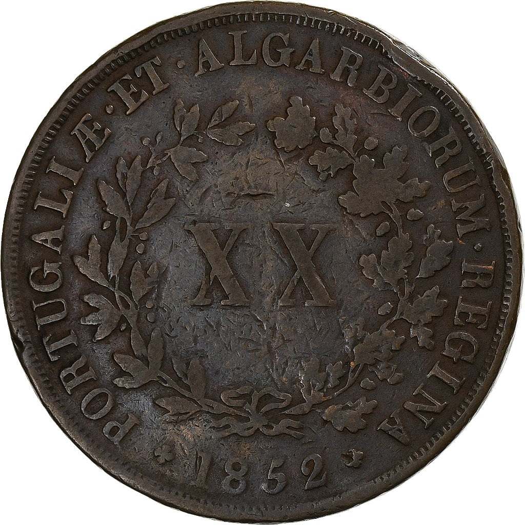 Portugal, Maria II, 20 Reis, 1852, Lisbonne, Cuivre, TB+