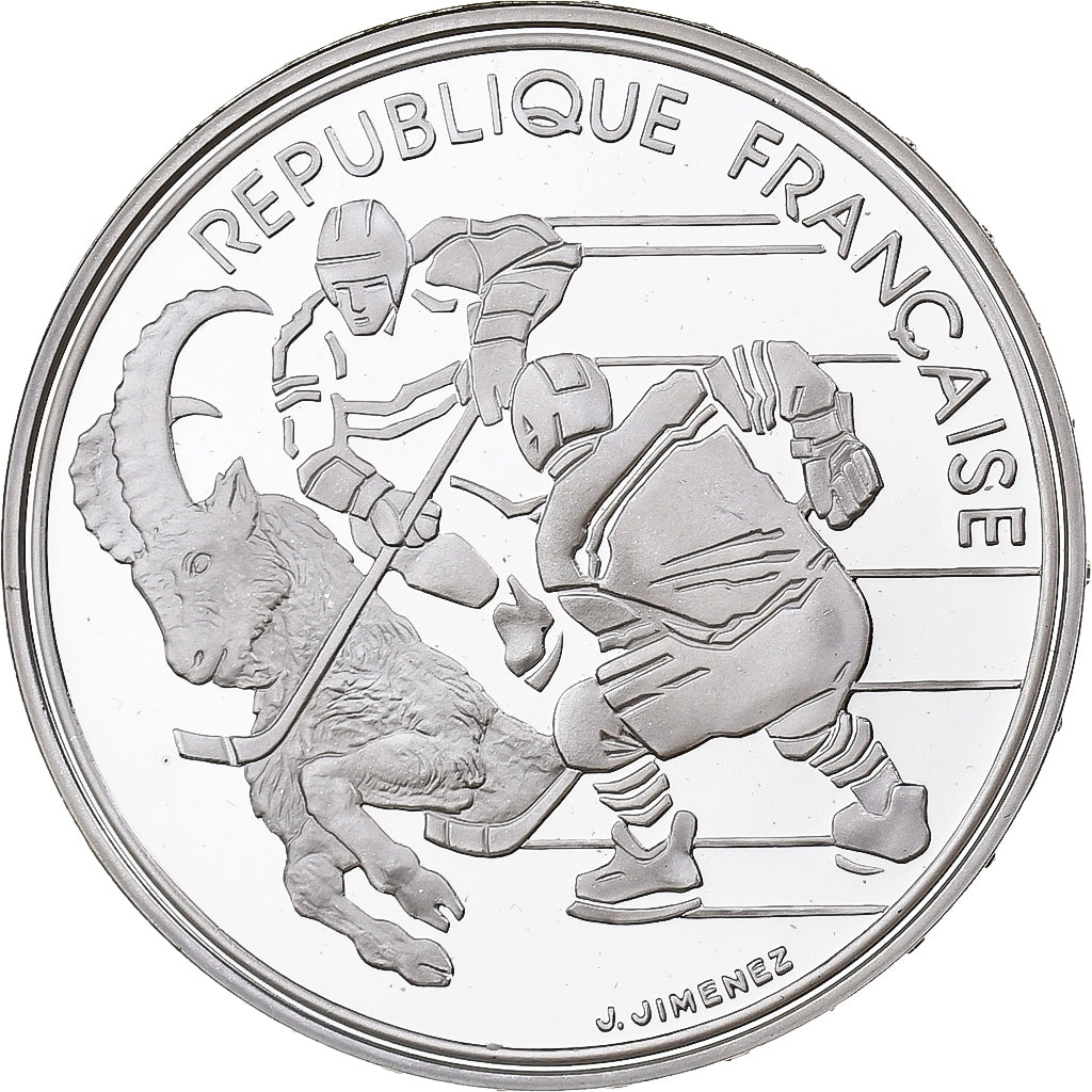 France, 100 Francs, 1992 Olympics, Albertville, Hockey, 1991, MDP, Proof