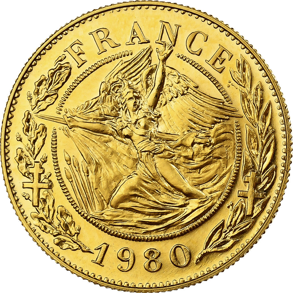 France, Medal, Charles de Gaulle, 1980, MDP, Gold, Santucci, MS(65-70)