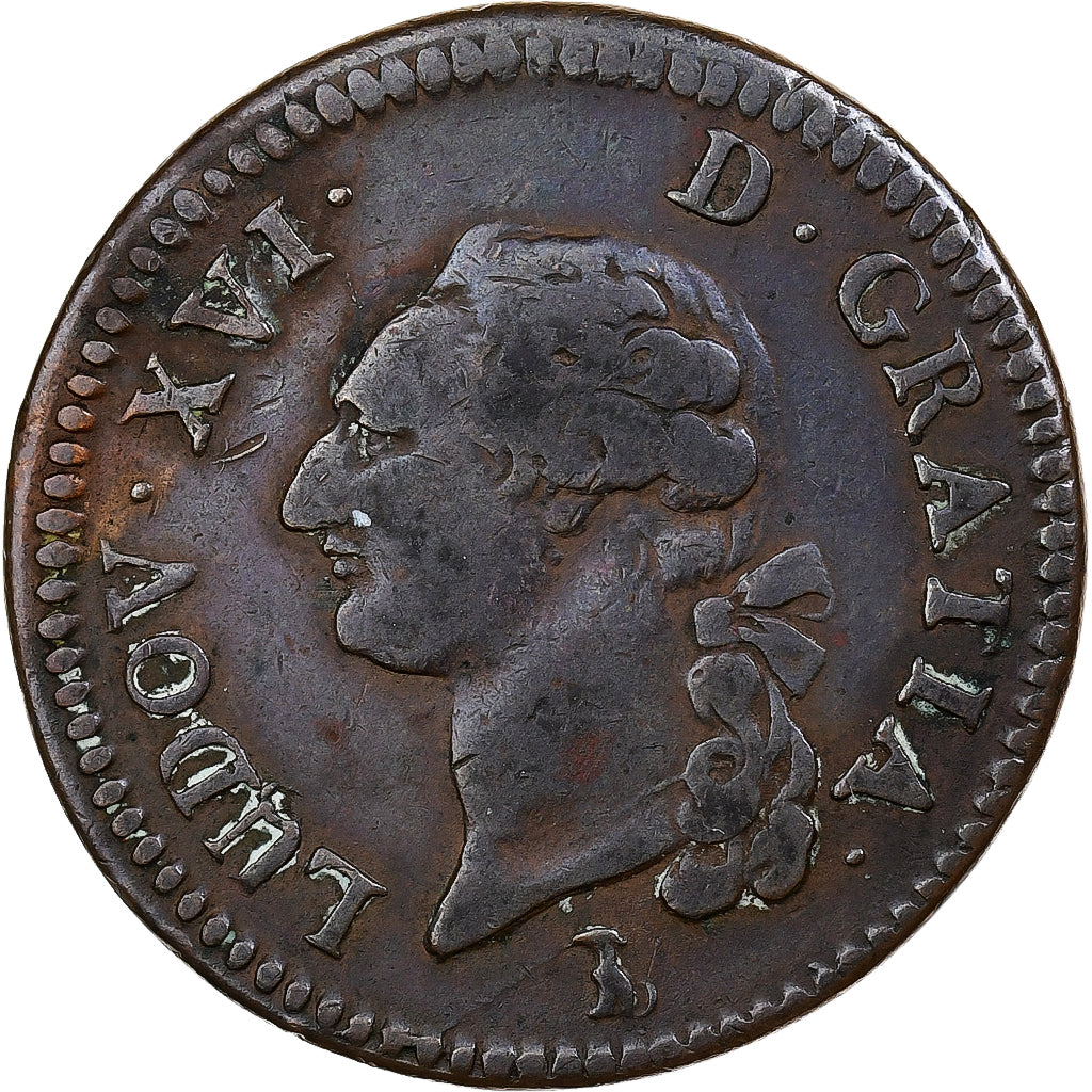 Frankrijk, Louis XVI, Sol, 1786, Nantes, Koper, FR+