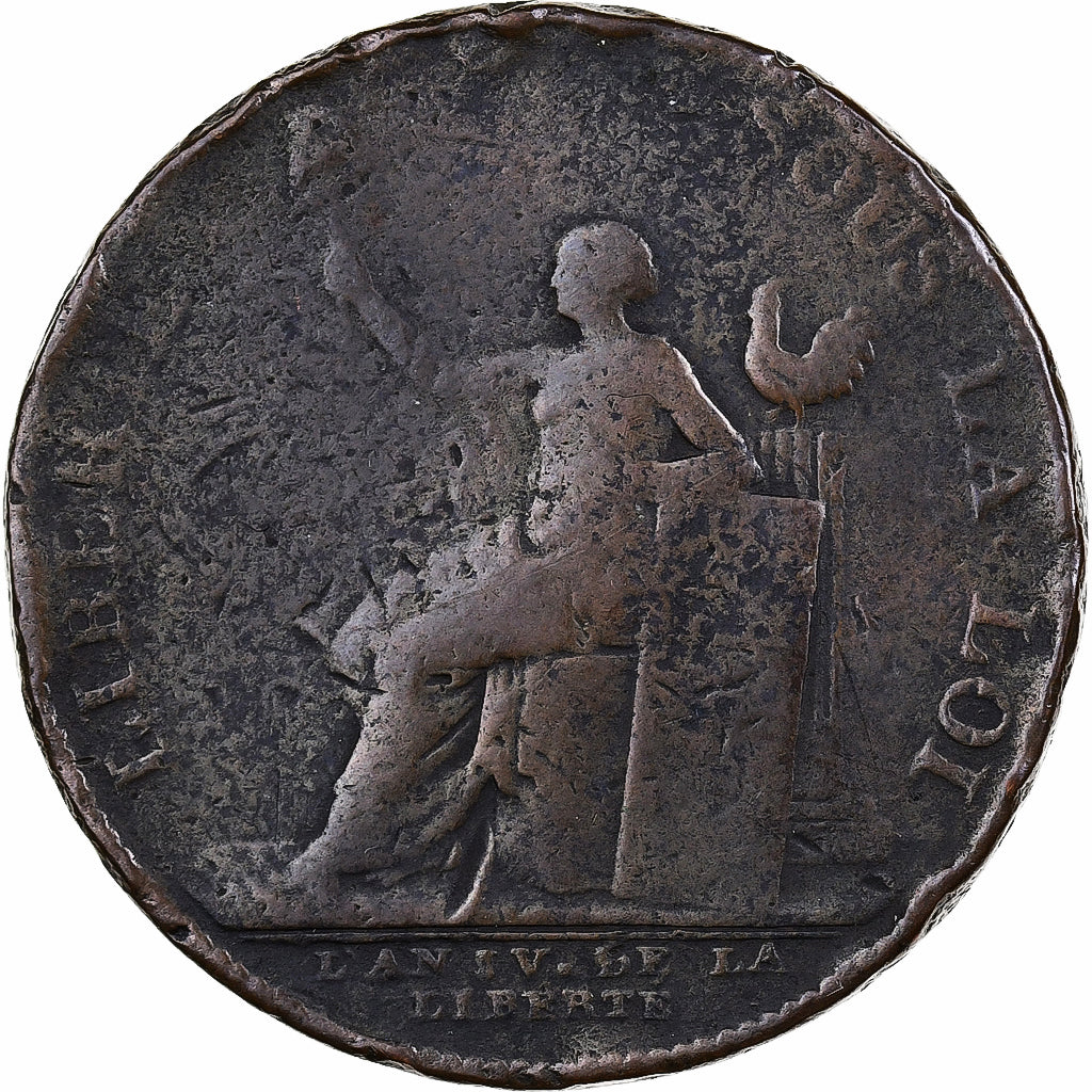 França, Monneron de 2 Sols, 1792, Birmingham, Cobre, F(12-15)