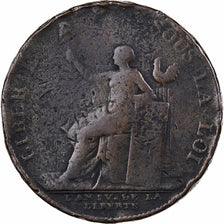 France, Monneron de 2 Sols, 1792, Birmingham, Cuivre, B+