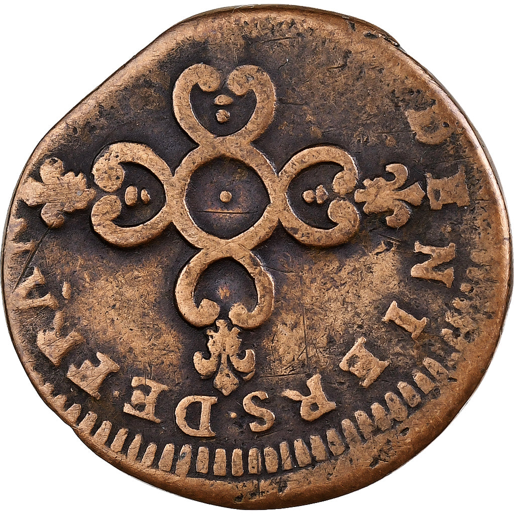 França, Louis XIV, 6 Deniers, 1710-1712, La Rochelle, Cobre, VF(20-25)