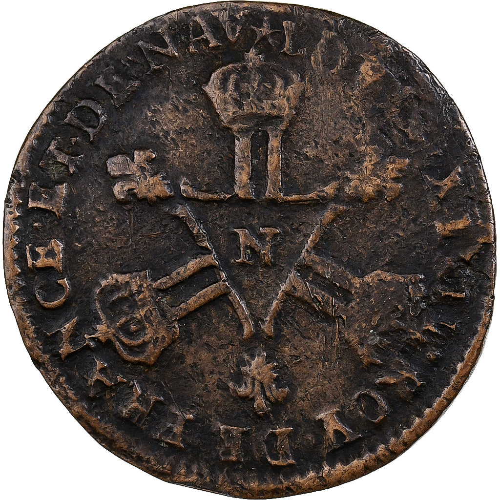 France, Louis XIV, 6 Deniers, 1712, Montpellier, Copper, VF(20-25)