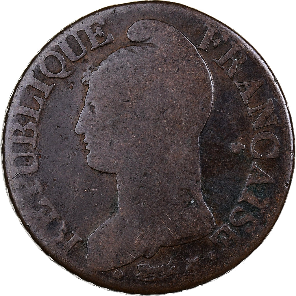 Francia, 5 Centimes, Dupré, AN 8, Bordeaux, Cobre, BC+