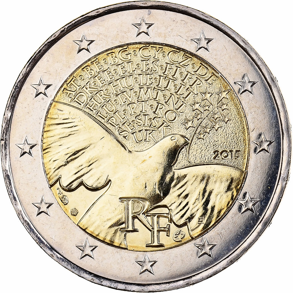 France, 2 Euro, Peace in Europe, 2015, MDP, Bi-Metallic, MS(63)