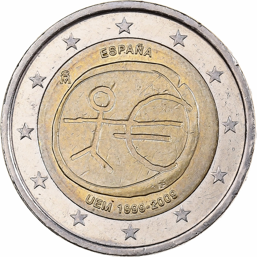 Spanien, 2 Euro, 10 Years of EMU, 2009, Madrid, Bi-Metallic, UNZ