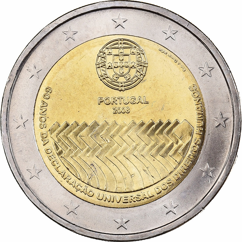 Portugal, 2 Euro, Human Rights, 1978-2008, Lisbon, Bimetálico, SC