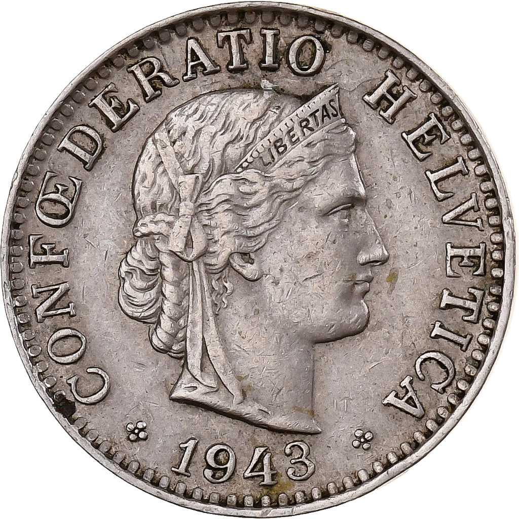 Suiza, 20 Rappen, Libertas, 1943, Bern, Cobre - níquel, EBC