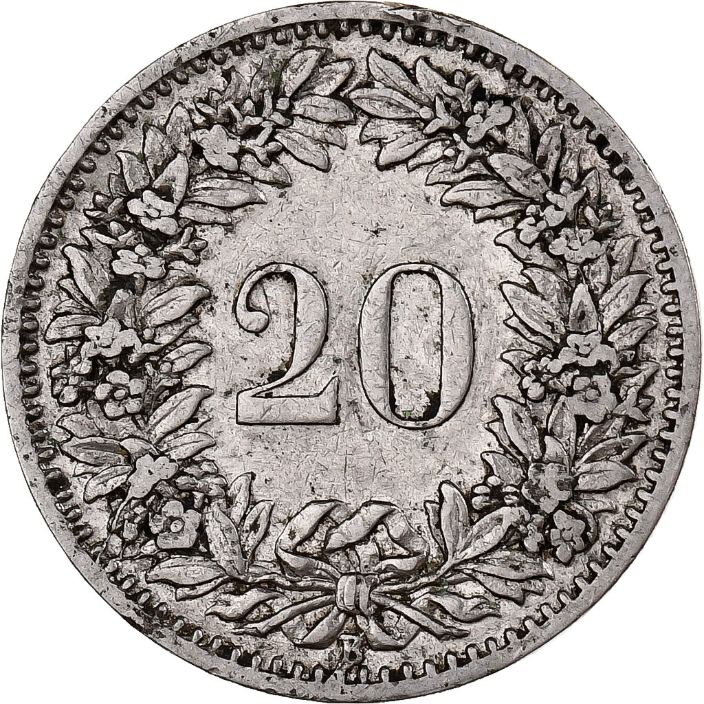 Suiza, 20 Rappen, Libertas, 1897, Bern, Magnetic, Níquel, BC+
