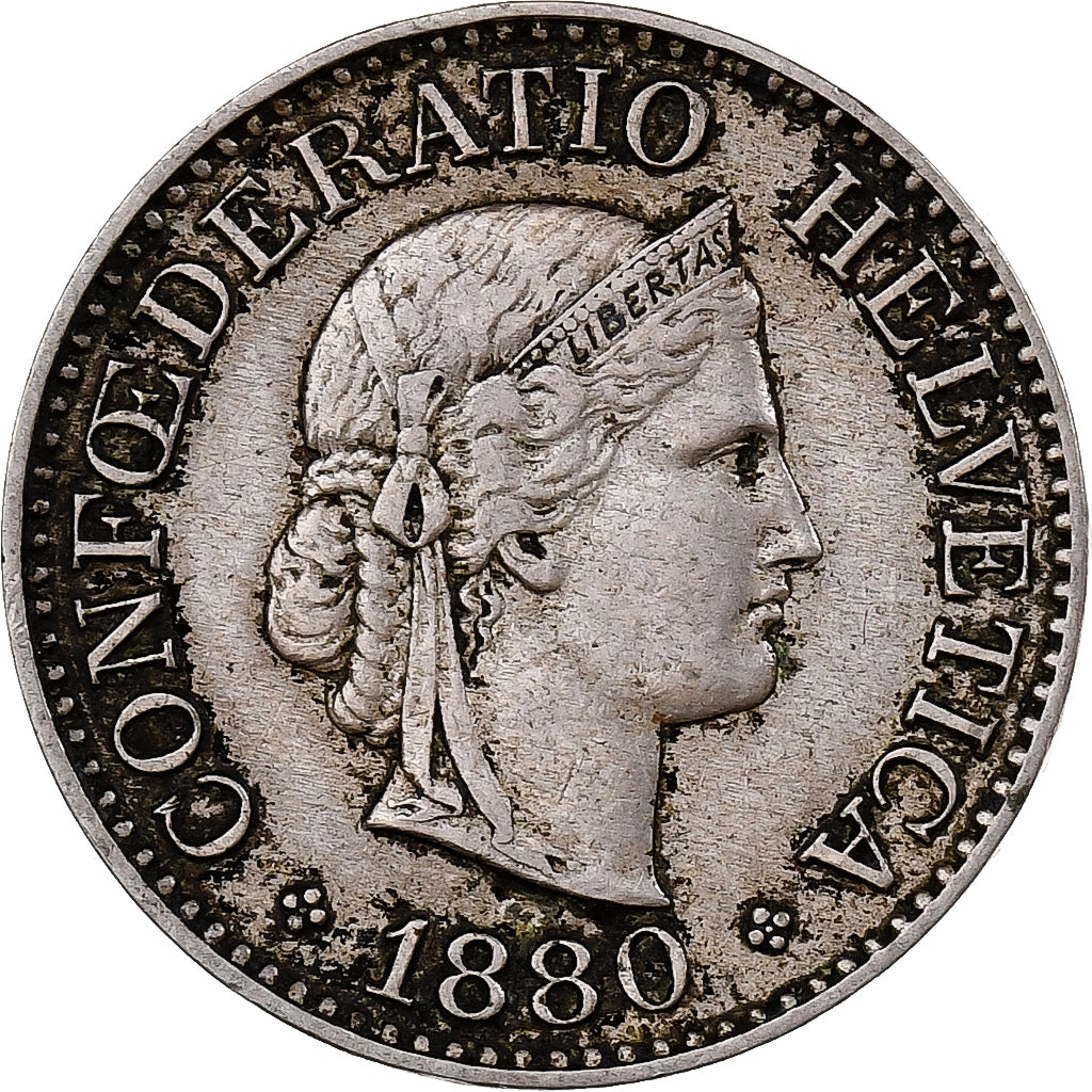 Suiza, 10 Rappen, Libertas, 1880, Bern, Cobre - níquel, BC+