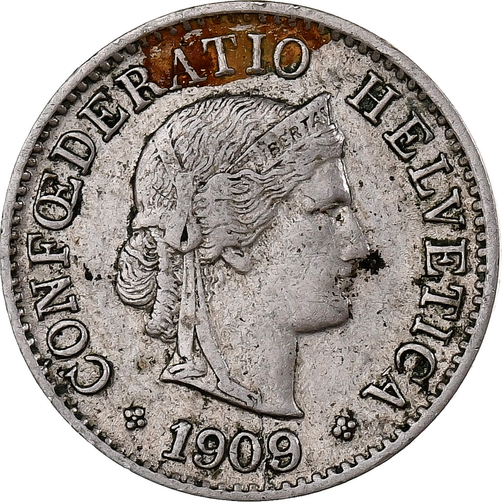 Suiza, 5 Rappen, Libertas, 1909, Bern, Cobre - níquel, MBC+