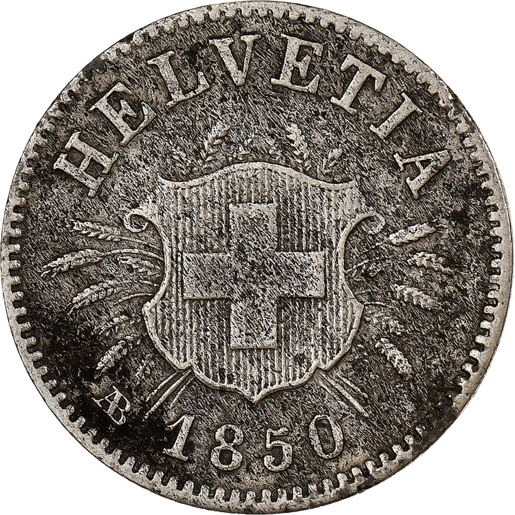 Switzerland, 5 Rappen, Écusson, 1850, Strasbourg, Billon, VF(30-35)