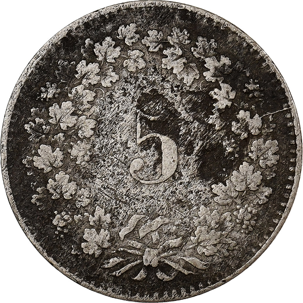 Switzerland, 5 Rappen, Écusson, 1850, Strasbourg, Billon, VF(30-35)