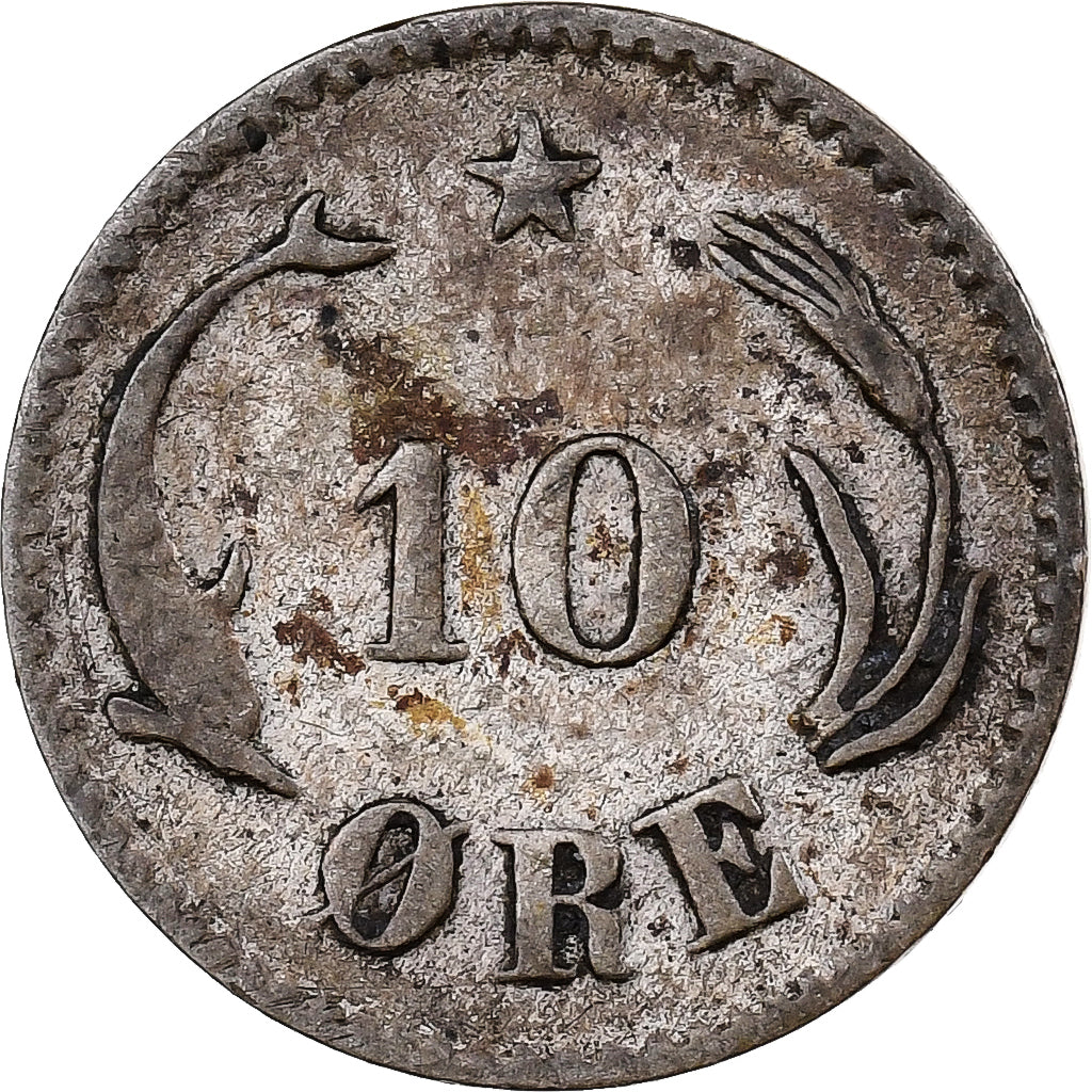 Dinamarca, Christian IX, 10 Öre, 1875, Copenhagen, Vellón, BC+
