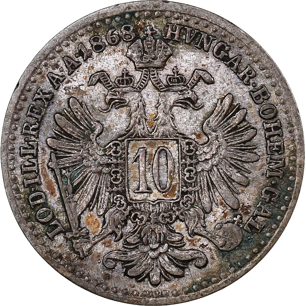 Austria, Franz Joseph I, 10 Kreuzer, 1868, Vienna, Billon, EF(40-45)