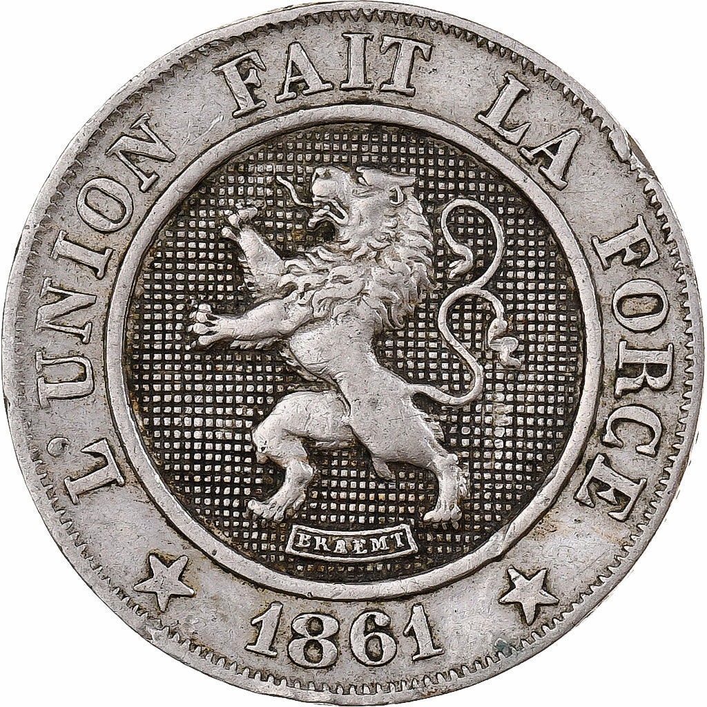 Bélgica, Leopold I, 10 Centimes, 1861, Brussels, Cobre - níquel, MBC+
