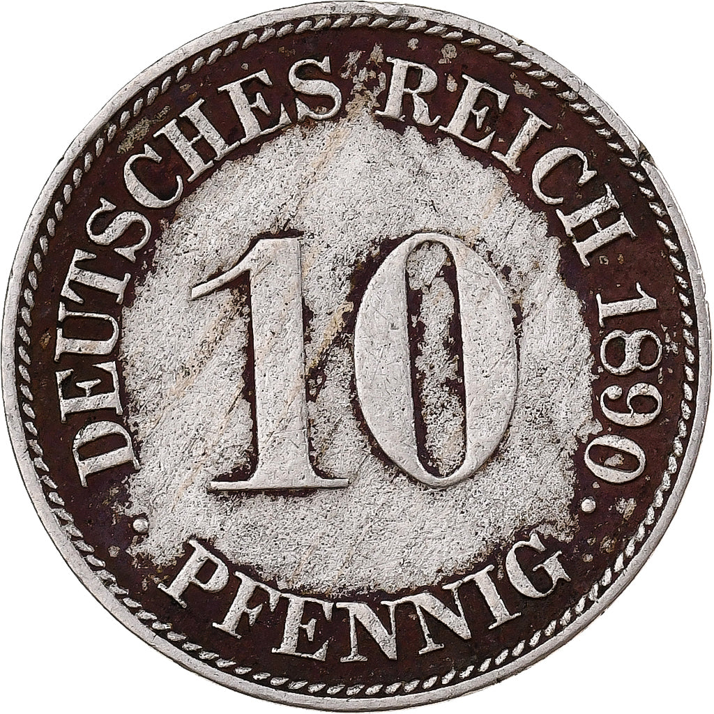 Duitsland, Wilhelm II, 10 Pfennig, 1890, Karlsruhe, Cupro-nikkel, FR+