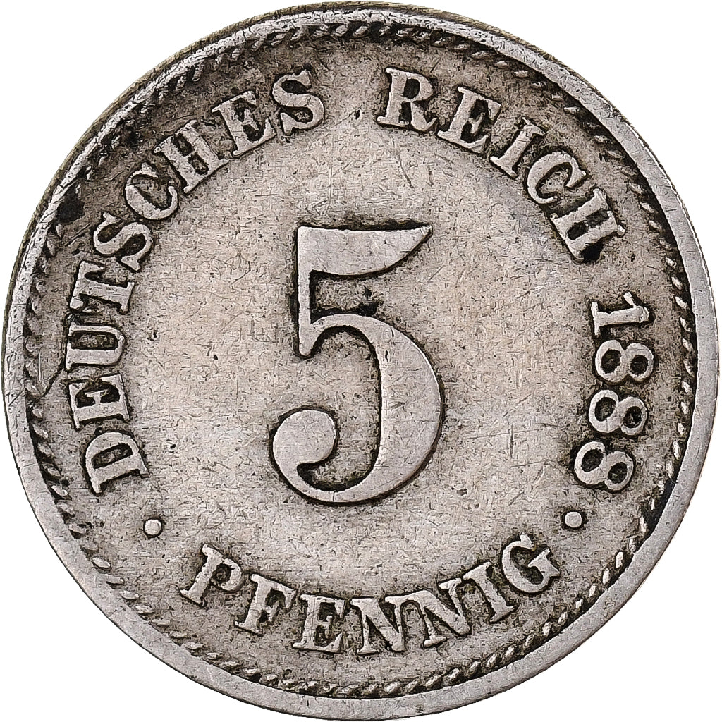 Niemcy, Wilhelm I, 5 Pfennig, 1888, Berlin, Miedź-Nikiel, VF(30-35)