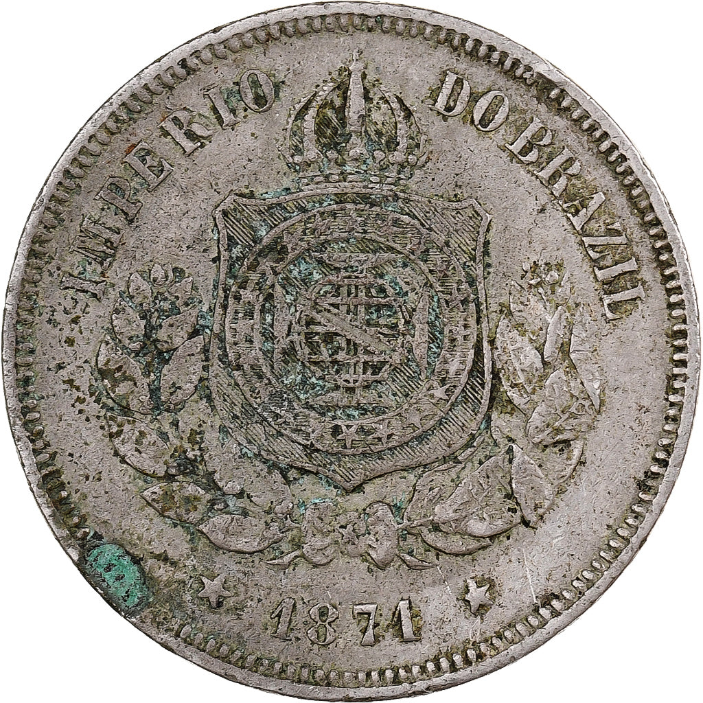 Brésil, Pedro II, 100 Reis, 1871, Rio de Janeiro, Cupro-nickel, TB+