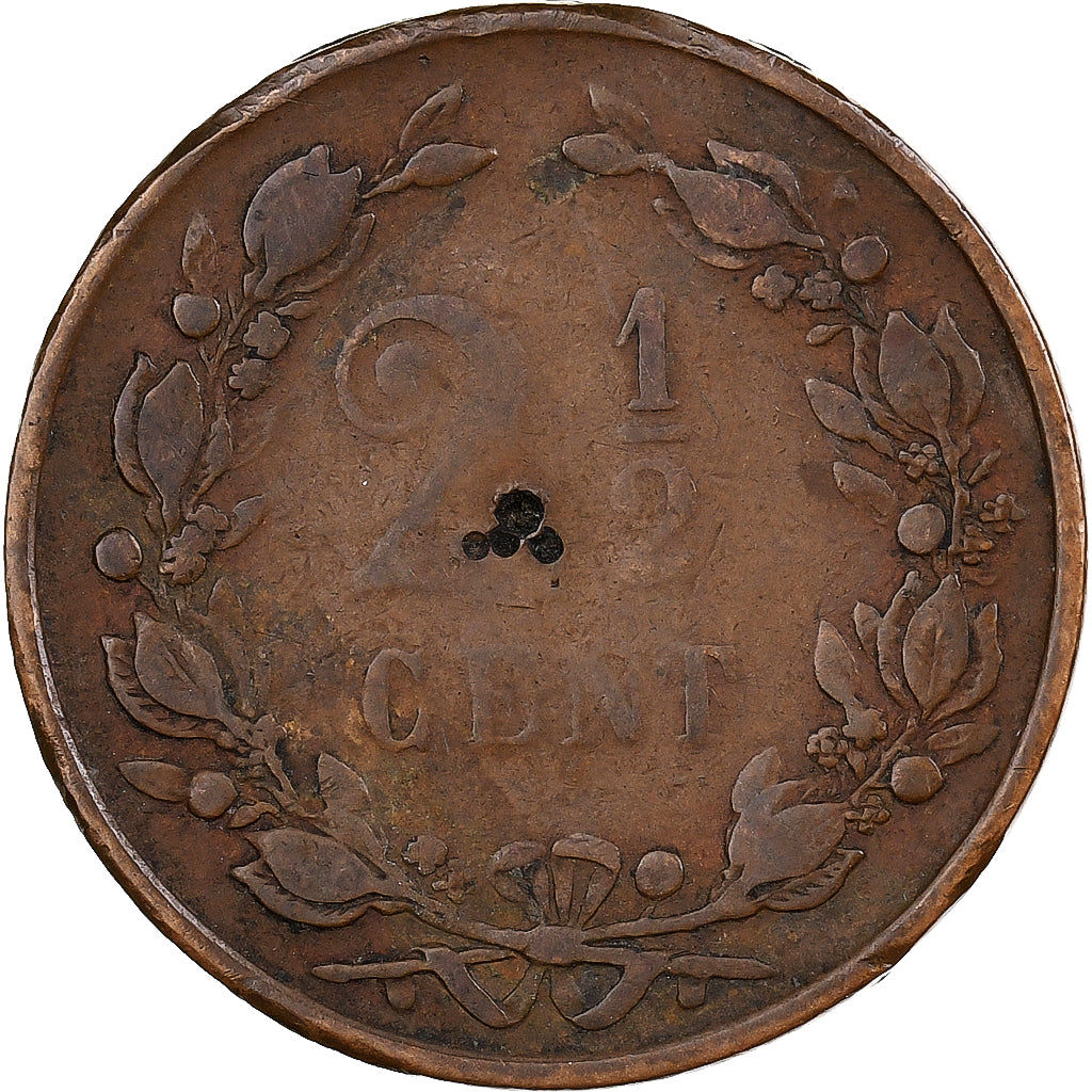 Países Bajos, William III, 2-1/2 Cent, 1886, Utrecht, Bronce, BC+