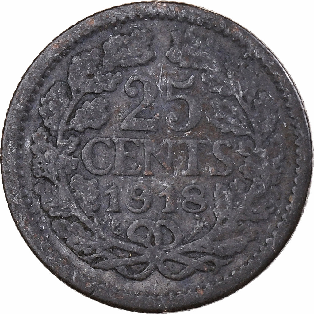 Paesi Bassi, Wilhelmina I, 25 Cents, 1918, Utrecht, Argento, MB