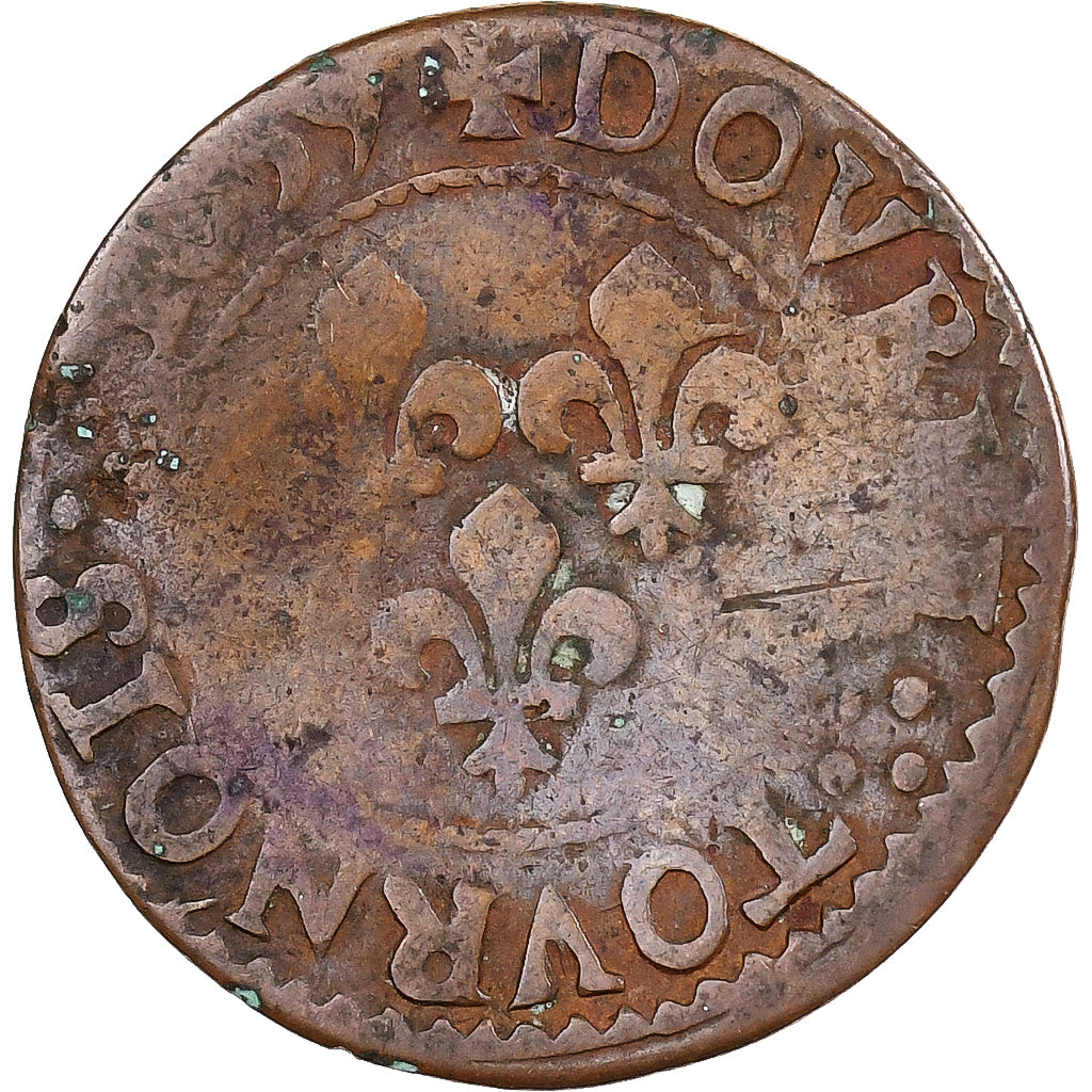 Francia, Louis XIII, Double Tournois, 1639, La Rochelle, Cobre, BC