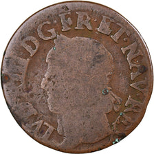 France, Louis XIII, Double Tournois, 1643, La Rochelle, Copper, VF(20-25)