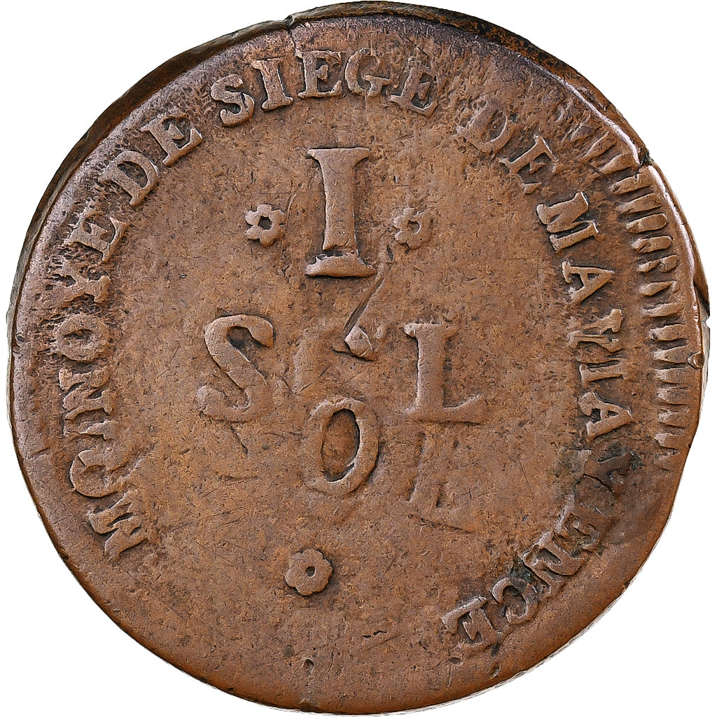 France, Sol, Siege of Mainz, 1793, Double-strike, Copper, VF(20-25)