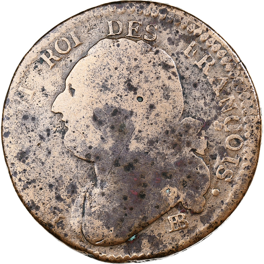 France, Louis XVI, 12 Deniers François, 1792 / AN 4, Strasbourg, Métal de cloche