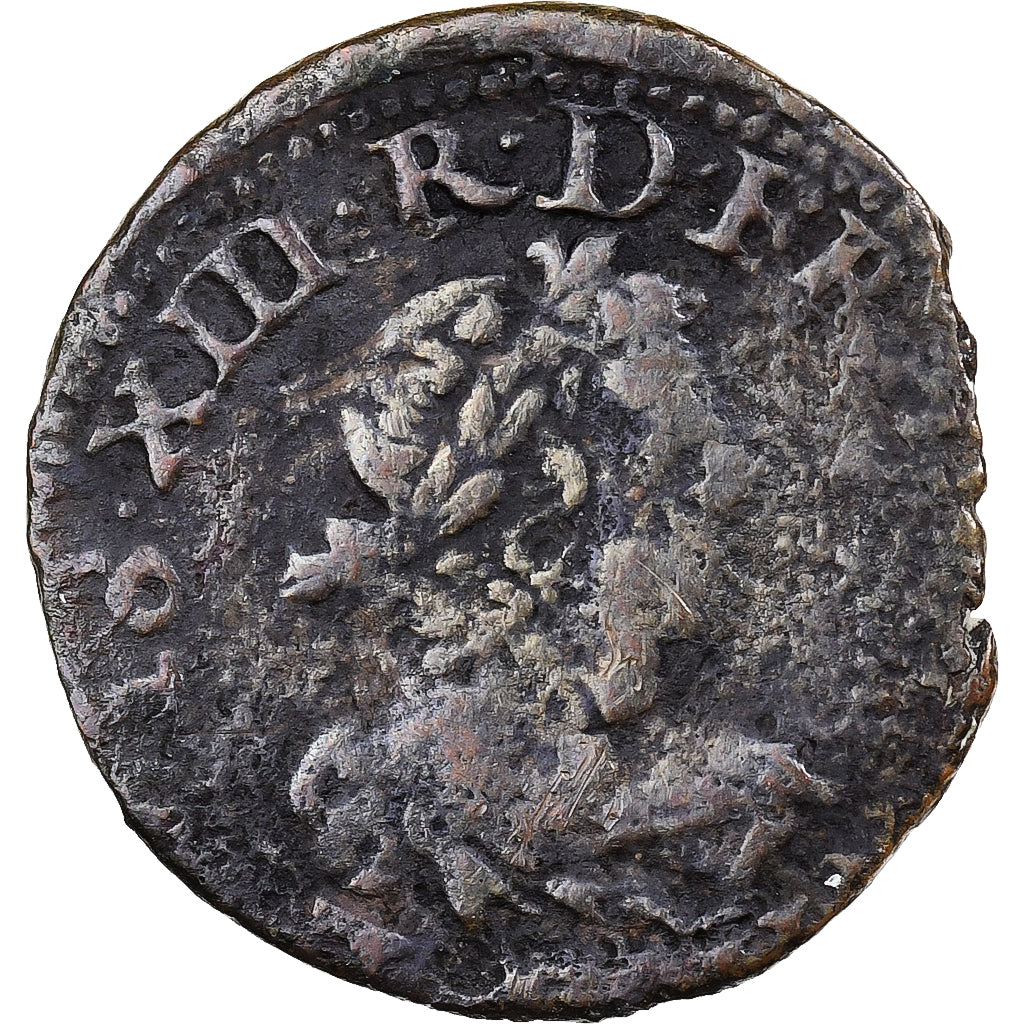 France, Louis XIII, Double Tournois, 1640, Copper, F(12-15)