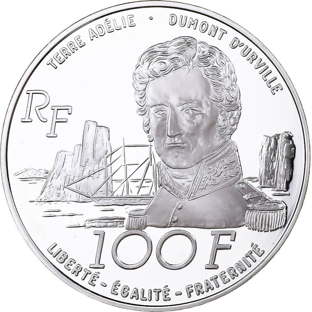 France, 100 Francs, Dumont D'Urville, 1992, MDP, Proof, Silver, MS(65-70)
