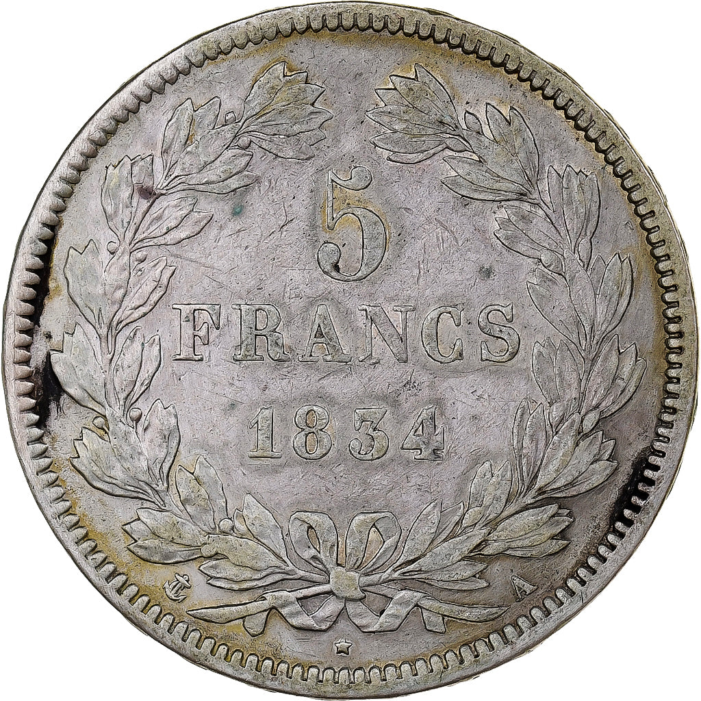 France, Louis-Philippe I, 5 Francs, 1834, Paris, Silver, EF(40-45)